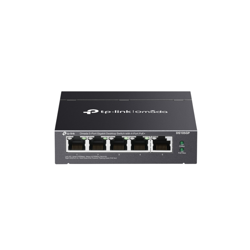 .5-port Gigabit Switch TP-LINK "DS105GP", with 4-Port PoE, steel case, 65W Budget, Autorecovery, Extend 