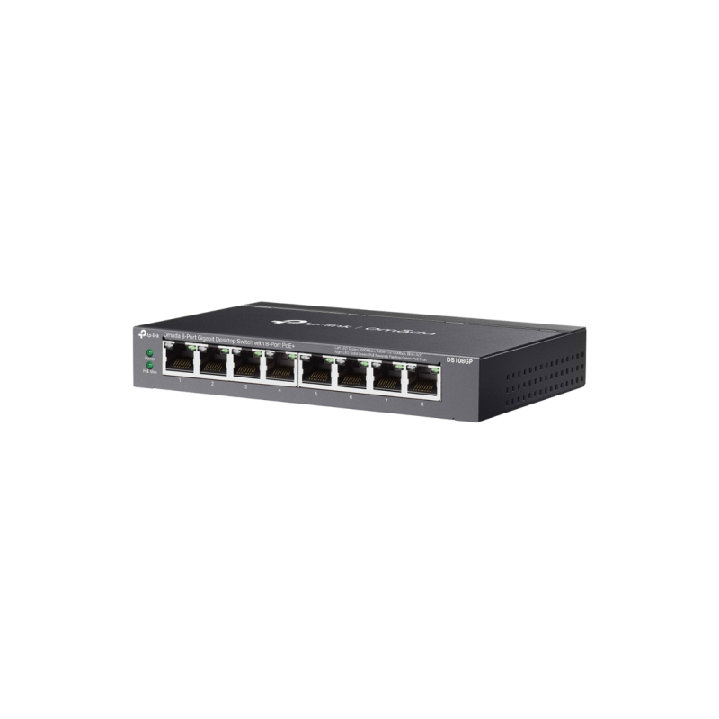 .8-портовый 10/100/1000 Мбит/с POE, TP-LINK "DS108GP", с 8-портовым PoE+, бюджет 65 Вт, автоматическое восстановление, металл