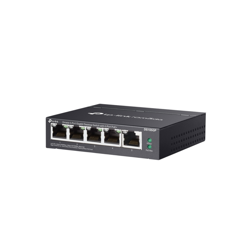 .5-port Gigabit Switch TP-LINK "DS105GP", with 4-Port PoE, steel case, 65W Budget, Autorecovery, Extend