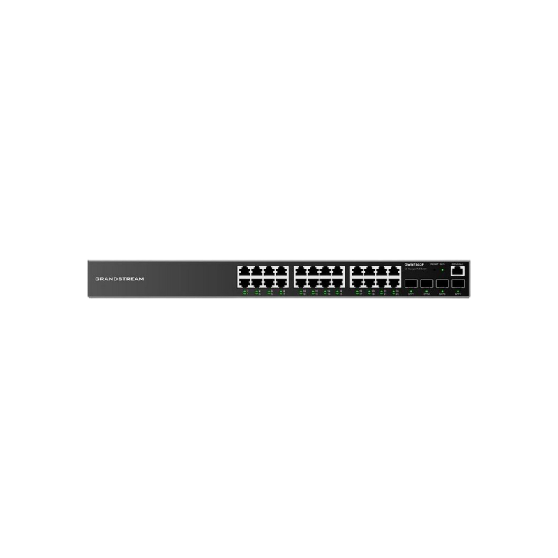 24-портовый гигабитный управляемый PoE-коммутатор, Grandstream "GWN7803P", 4xSFP, стальной корпус, бюджетный 360 Вт