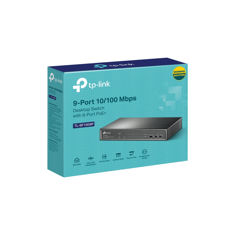 9-портовый 10/100M PoE-коммутатор TP-Link, TL-SF1009P, 8 портов PoE, бюджетный 65 Вт, стальной корпус
