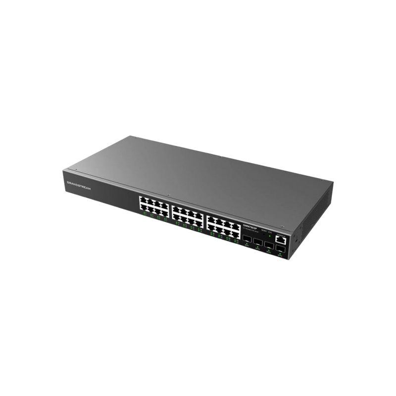 24-портовый гигабитный управляемый PoE-коммутатор, Grandstream "GWN7803P", 4xSFP, стальной корпус, бюджетный 360 Вт