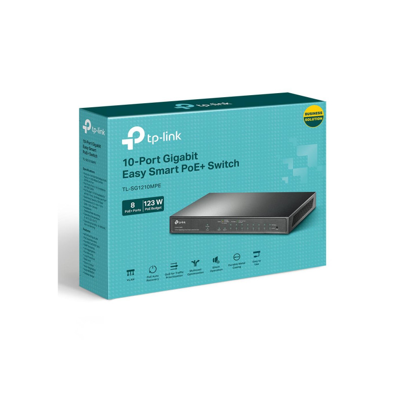 10-портовый 10/100/1000 Мбит/с POE+ Easy Smart Switch TP-LINK "TL-SG1210MPE", бюджетный 123 Вт, SFP, стальной корпус