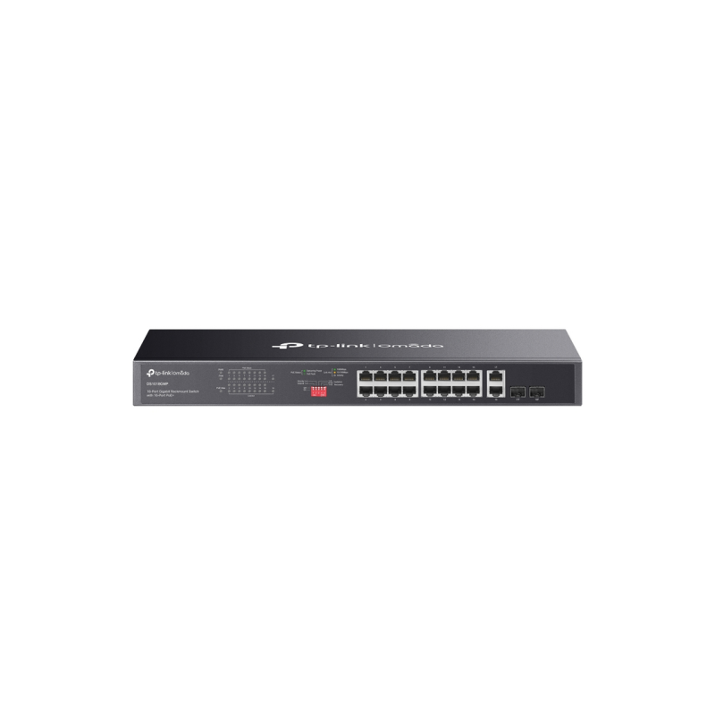 16-Port Gigabit PoE+ Switch TP-LINK "DS1018GMP", 16xPoE+, 2xCombo RJ45/SFP, 250W Budget, Auto Recovery, 