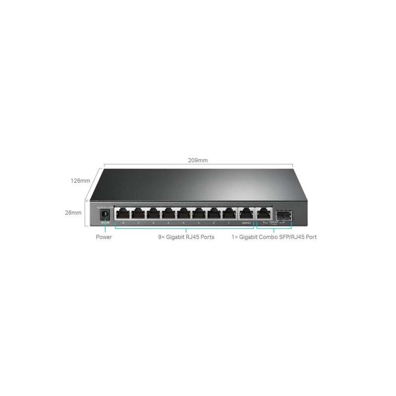 10-портовый 10/100/1000 Мбит/с POE+ Easy Smart Switch TP-LINK "TL-SG1210MPE", бюджетный 123 Вт, SFP, стальной корпус