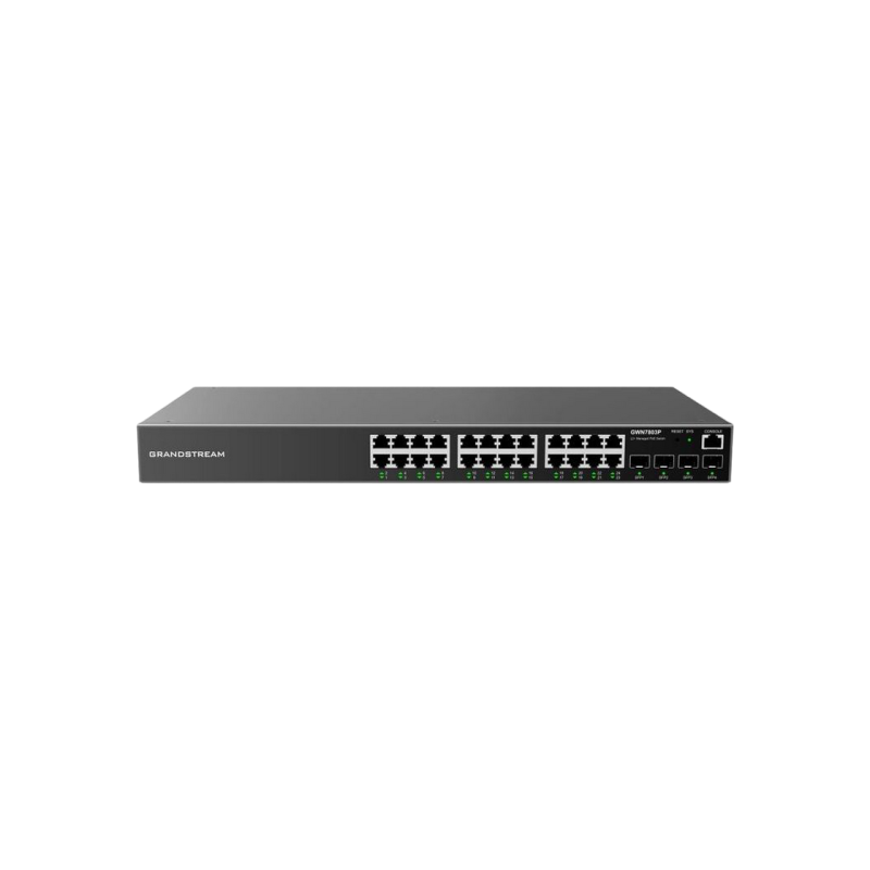 24-портовый гигабитный управляемый PoE-коммутатор, Grandstream "GWN7803P", 4xSFP, стальной корпус, бюджетный 360 Вт