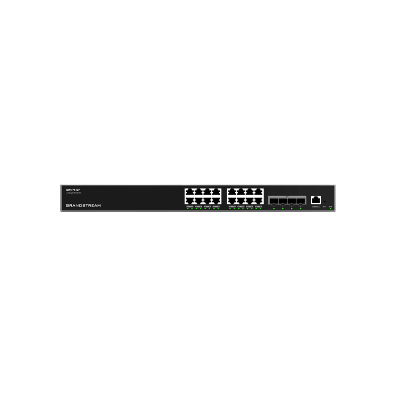16-портовый гигабитный управляемый коммутатор уровня 3 Grandstream PoE+, GWN7812P, 16 портов PoE, 4x10Gbit SFP+, бюджет 240 Вт, монтаж в стойку