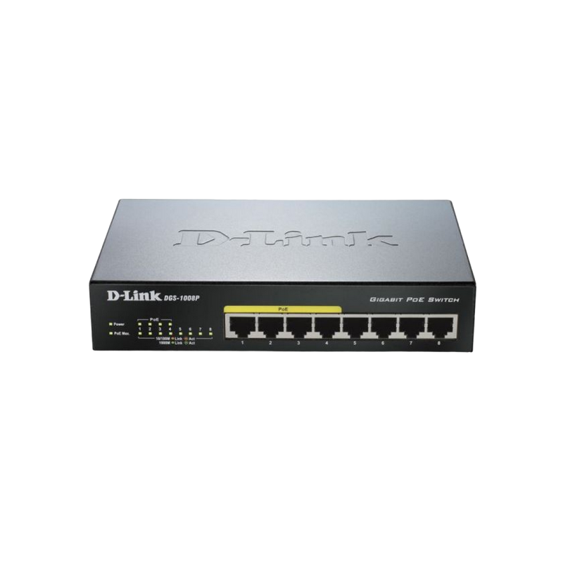 PoE коммутатор D-Link DGS-1008P/E1A, 8 портов 10/100/1000Мбит/с