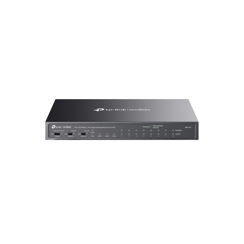 .8-портовый 10/100 Мбит/с POE+ коммутатор TP-LINK "DS111P", 8xPoE+ 2xGbE портов, бюджет 65 Вт, 1 Гбит/с SFP, автоматическое восстановление
