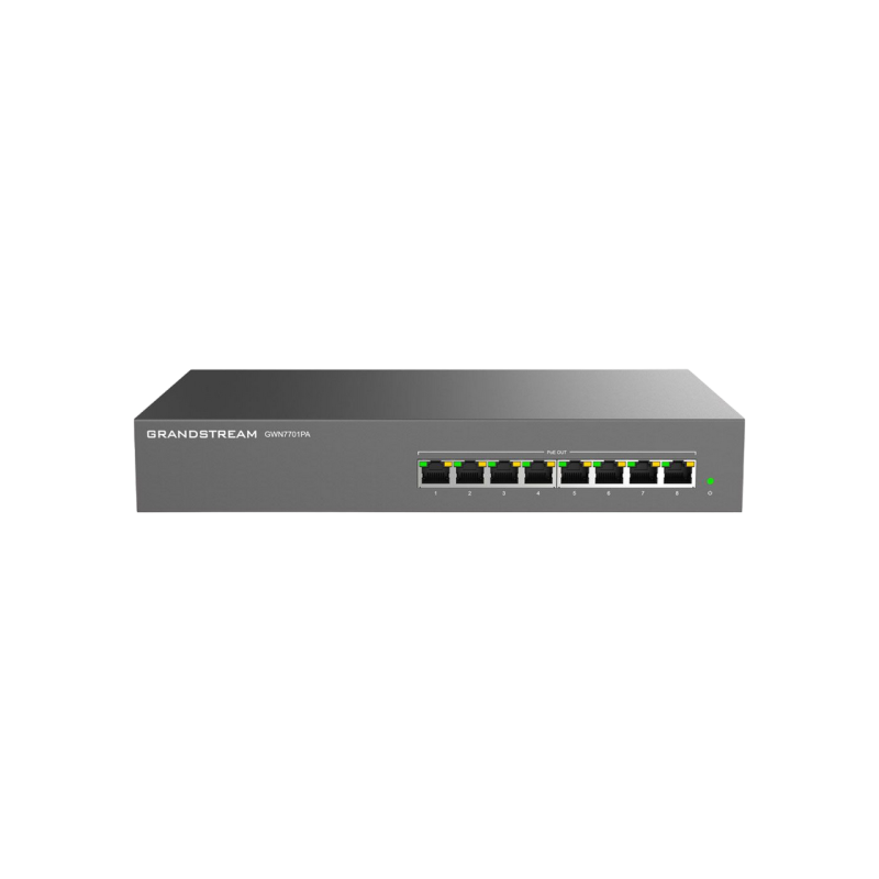 8-портовый 10/100/1000 Мбит/с POE, Grandstream "GWN7701PA", с 8-портовым PoE, 145 Вт бюджетный, металлический, для установки в стойку/Dsk