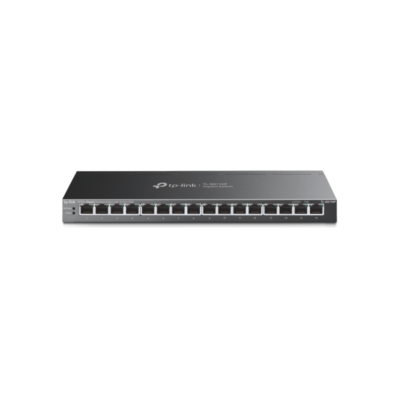 16-портовый гигабитный коммутатор TP-LINK PoE+, TL-SG116P, 16 портов PoE, бюджет 120 Вт, монтаж в стойку
