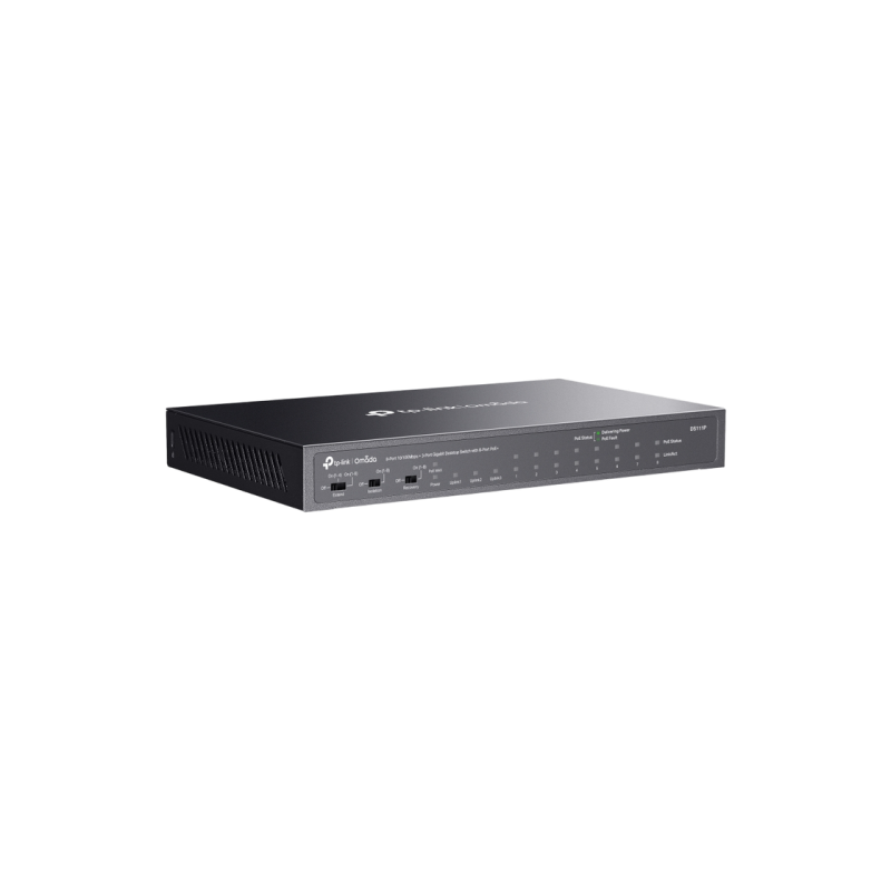 .8-портовый 10/100 Мбит/с POE+ коммутатор TP-LINK "DS111P", 8xPoE+ 2xGbE портов, бюджет 65 Вт, 1 Гбит/с SFP, автоматическое восстановление