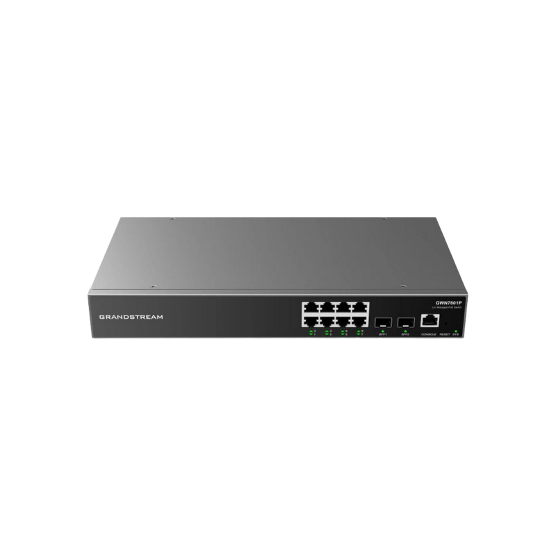 8-портовый гигабитный управляемый PoE-коммутатор, Grandstream "GWN7801P", 2xSFP, стальной корпус, бюджет 120 Вт
