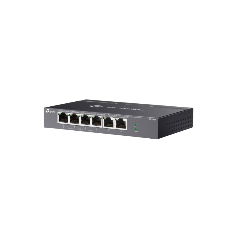 .6-портовый 10/100M TP-LINK PoE+ коммутатор, DS106P, с 4 портами PoE, бюджет 67 Вт, автовосстановление, стальной корпус