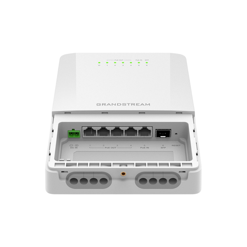 6-портовый наружный гигабитный Lite управляемый PoE++ коммутатор Grandstream, "GWN7710R", 1x PoE++ вход, 1x PoE++ выход,