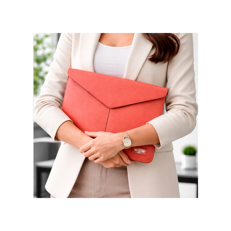 Ultrabook sleeve Baggins, Magnet, Real leather for 13-14", Coral