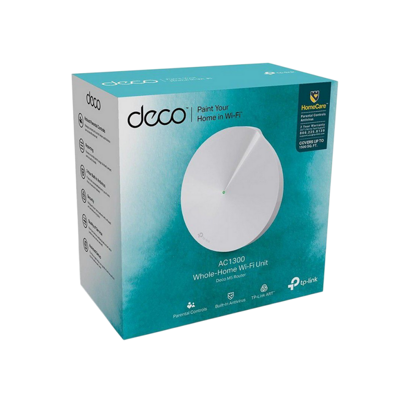 Whole-Home Mesh Dual Band Wi-Fi AC System TP-LINK, "Deco M5(1-pack)", 1300Mbps, MU-MIMO, Gbit, BT