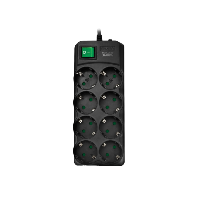 Сетевой фильтр Sven SF-08E-16, Black, 5.0m