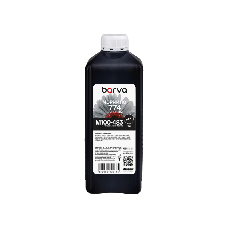 Чернила Barva для Epson M100/M105/M200/M205 M100 черные 1л (774 BK) ЧЕРНЫЕ пигментные совместимые