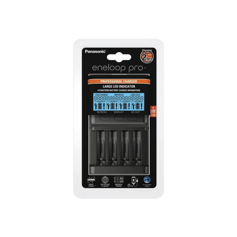 Зарядное устройство Panasonic "Smart charge" 4-контактное AA/AAA, BQ-CC65, с ЖК-дисплеем