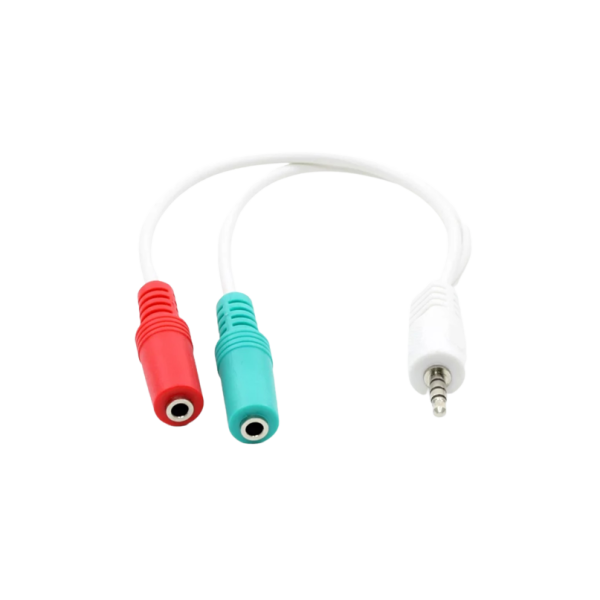 CCA-417W 3.5 mm 4-pin plug to 3.5 mm stereo + microphone sockets adapter cable, 20cm, White