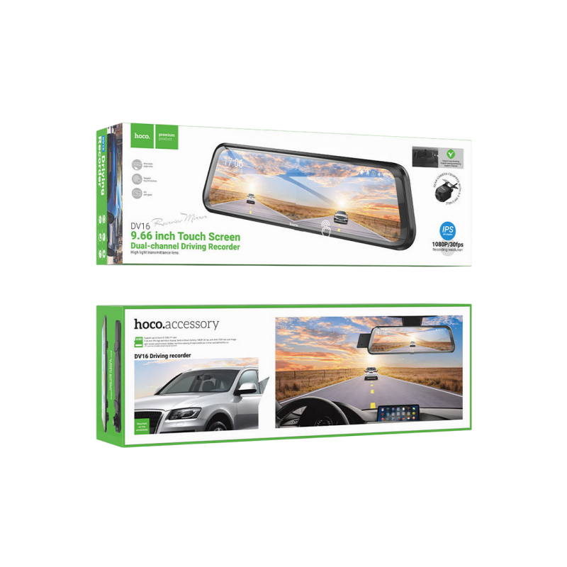DVR Hoco DV16 9.66-inch streaming media driving recorder(dual-channel with rear camera), Black