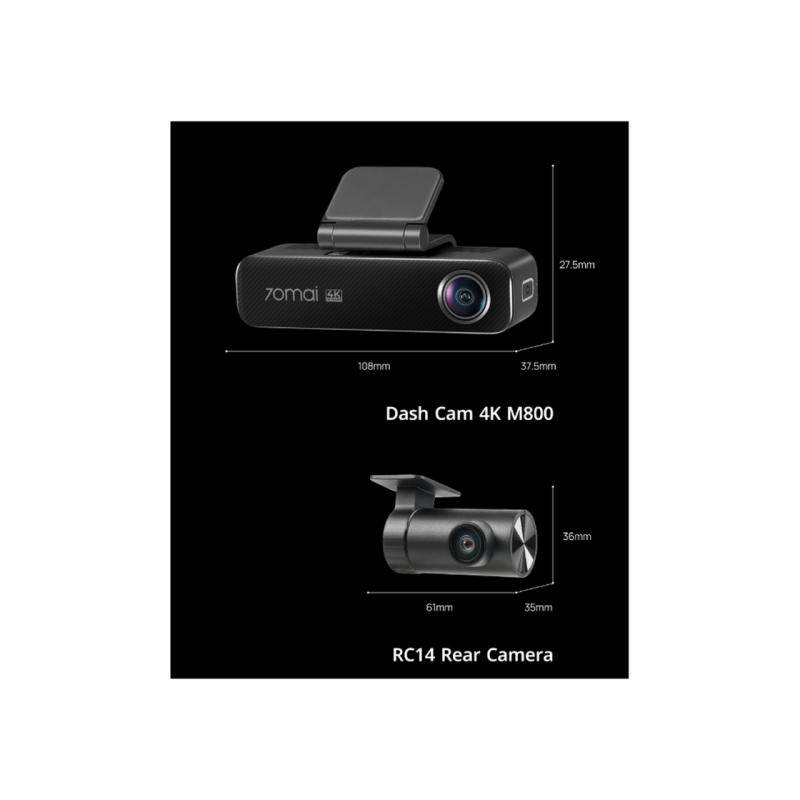 70mai Dash Cam M800-2 HDR 4K , with Rear Cam Black