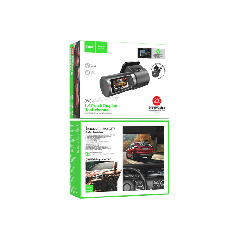 DVR Hoco DV8 2K display hidden driving recorder(with rear camera), Black