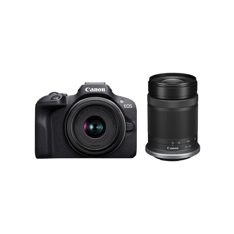 DC Canon EOS R100, RF-S 18-45 mm, RF-S 55-210 mm, Black