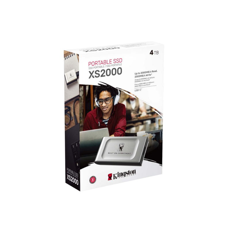 4.0TB Kingston External Portable SSD XS2000 BoC Silver, USB-C 3.2 Gen 2x2 (69.5x32.6x13.5mm, 28.9g, R/W:2K/2K MB/s