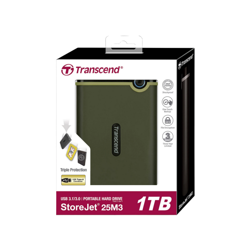 Внешний жесткий диск 1.0TB Transcend StoreJet 25M3G, Military Green