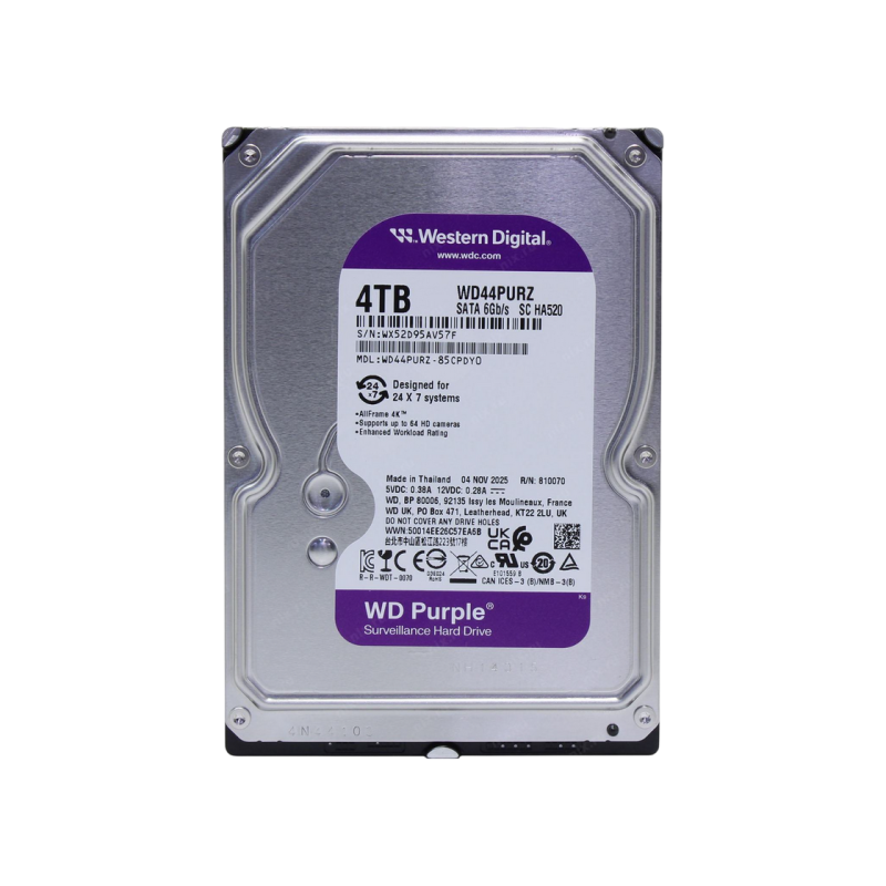 3.5" HDD  4.0TB-SATA- 128MB Western Digital "Purple (WD44PURZ)", Surveillance, 24/7, CMR, 5400rpm, 1