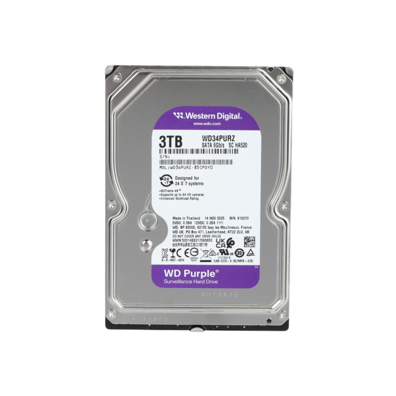 3.5" HDD  3.0TB-SATA-128MB Western Digital "Purple (WD34PURZ)", Surveillance, CMR
