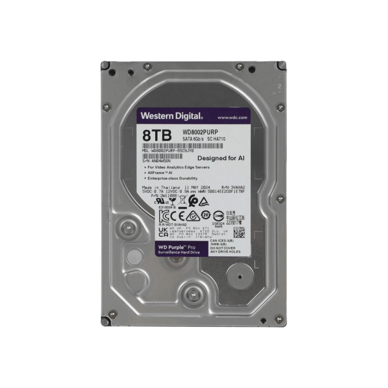 3.5" HDD  8.0TB-SATA-256MB Western Digital  "Purple Pro (WD8002PURP)", Surveillance, 24/7, CMR, 