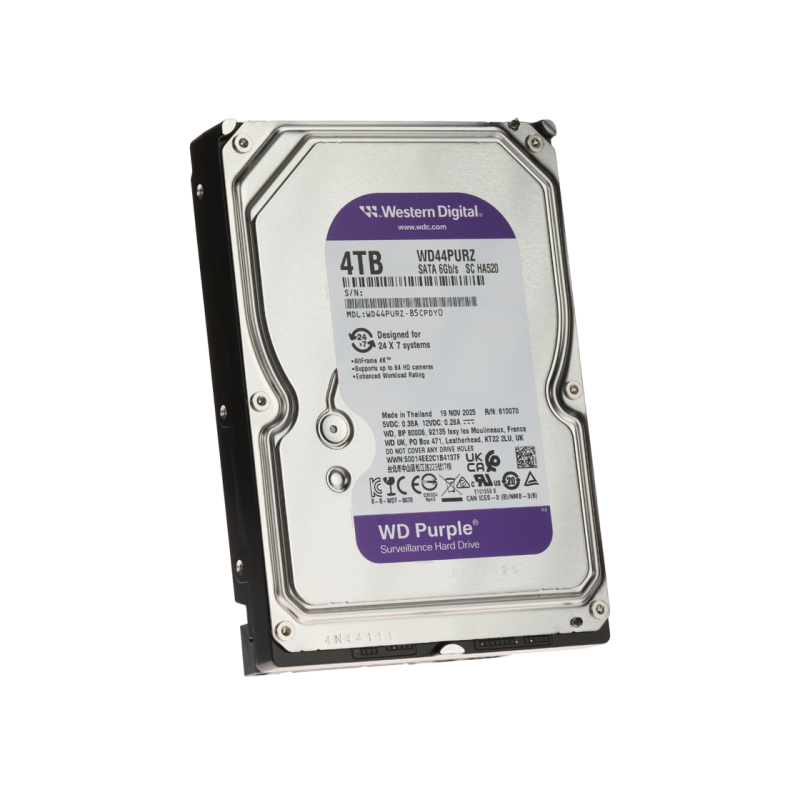 3.5" HDD 4.0TB-SATA- 128MB Western Digital "Purple (WD44PURZ)", Surveillance, 24/7, CMR, 5400rpm, 1