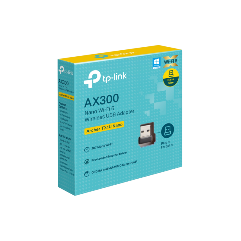 USB2.0 Nano Wi-Fi 6 Dual Band LAN Adapter TP-LINK "Archer TX1U Nano", 287Mbps