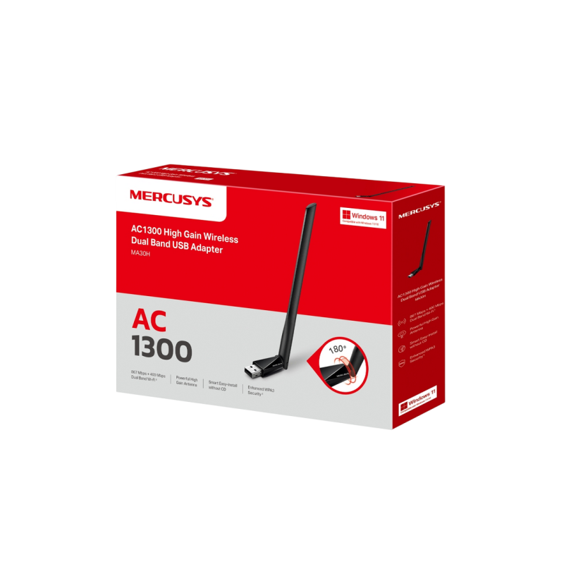 USB2.0 High Gain Wi-Fi AC Dual Band LAN Adapter MERCUSYS "MA30H", AC1300