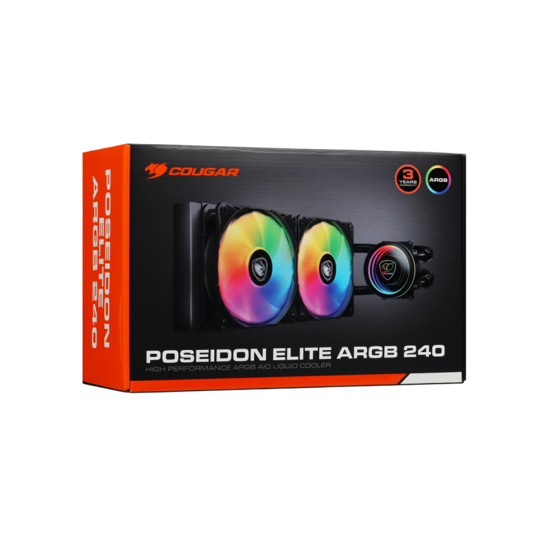 AIO Liquid Cooling Cougar "Poseidon Vistek ARGB 240" (≤38 dB(A), 78.2 CFM,2x120mm,ARGB,1800g) Black