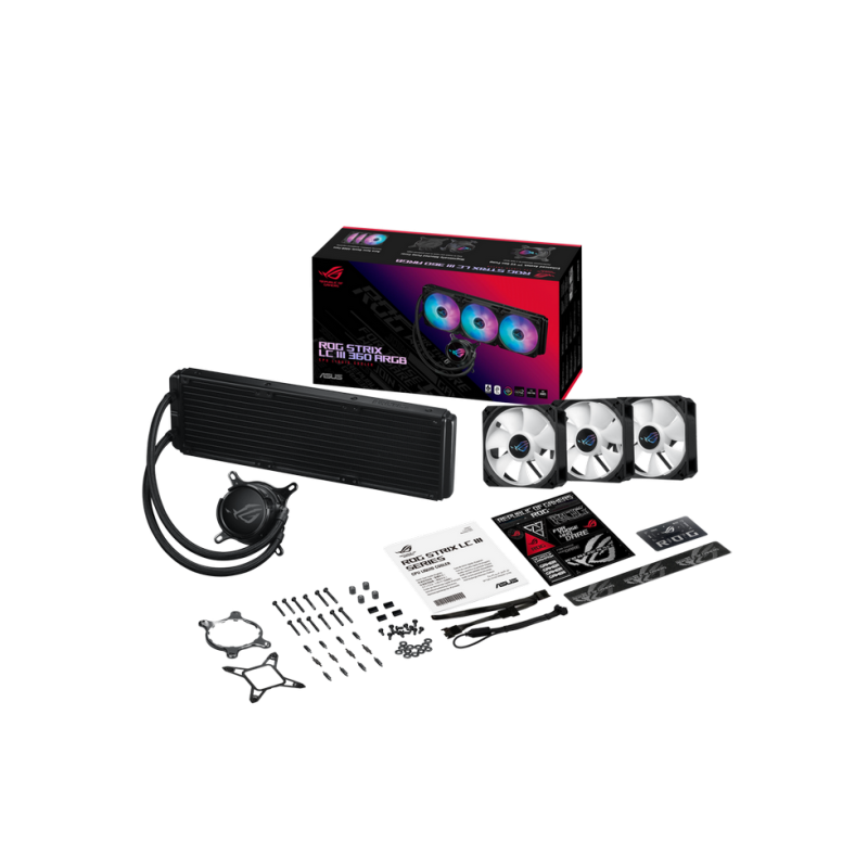 AIO Liquid Cooling Asus "ROG STRIX LC III 360 ARGB" (<36dBA, 3x120mm, ARGB, 800-2200RPM, 70,38CFM