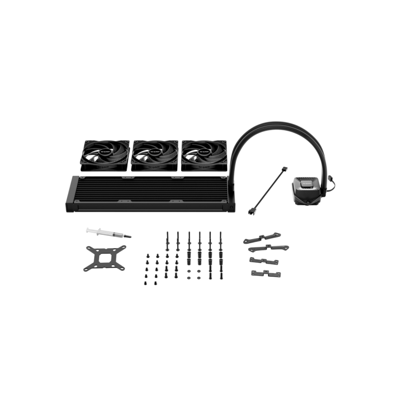 Система жидкостного охлаждения "все в одном" — тихая работа! "Pure Loop 3 360 мм" (15,4–37,2 дБ, 3 x 120 мм, ШИМ, 2100 об/мин, 59,6 куб. футов в минуту, насос: