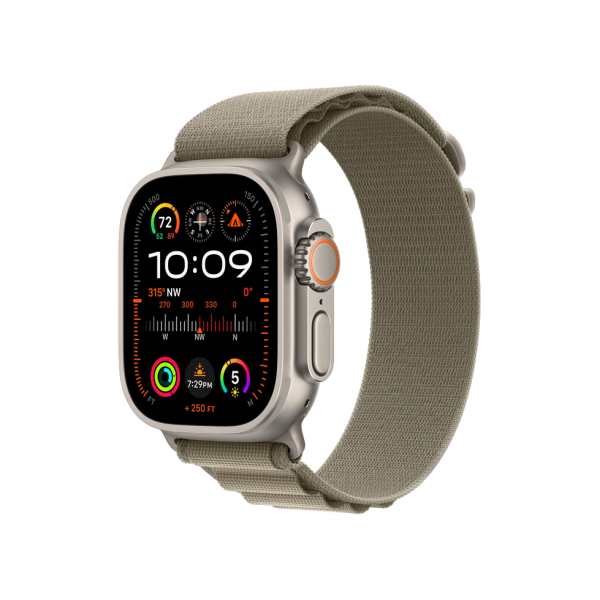 Apple Watch Ultra 2 GPS + Cellular 49mm Titanium Case with Olive Alpine Loop - Medium,  MREY3