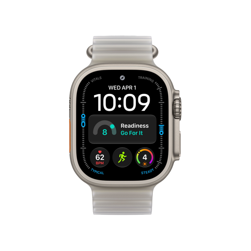 Apple Watch Ultra 4 GPS + Cellular, 49mm Natural Titanium Case with Translucent Grey Ocean Band MJAD4