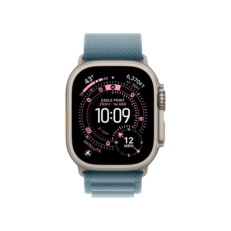 Apple Watch Ultra 3 GPS + Cellular, 49mm Natural Titanium Case with Light Blue Alpine Loop - Medium, MEWM4