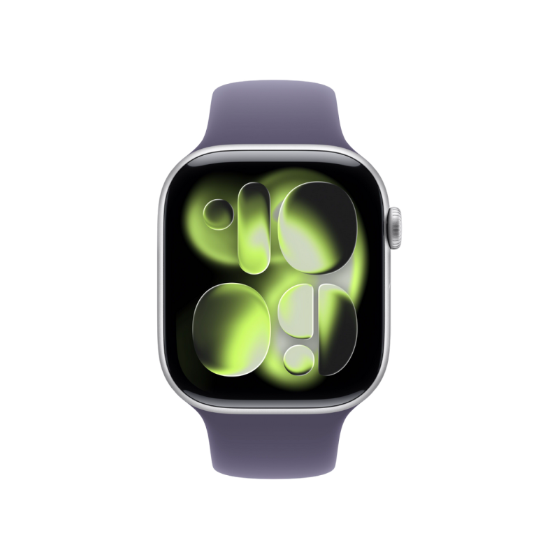 Apple Watch Series 11 GPS, 46mm Silver Aluminium Case with Purple Fog Sport Band - S/M, MEV94