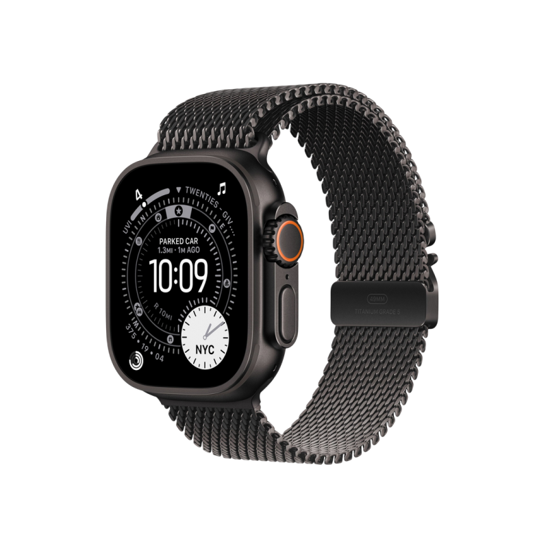 Apple Watch Ultra 3 GPS + Cellular, 49 мм, черный титановый корпус с миланским браслетом из натурального титана — средний размер, MF1Q4