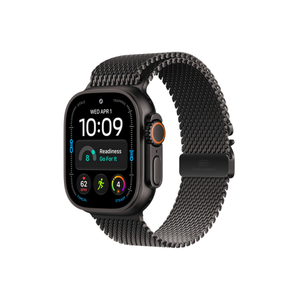 Apple Watch Ultra 4 GPS + Cellular, 49mm Black Titanium Case with Black Titanium Milanese Loop - M MJAV4