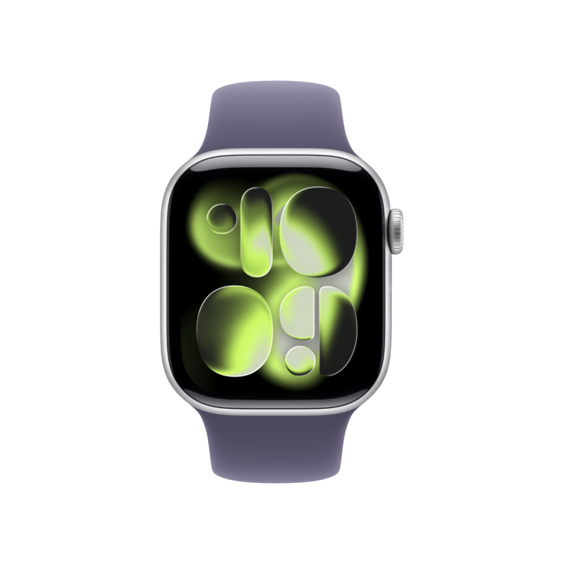 Apple Watch Series 11 GPS, 42mm Silver Aluminium Case with Purple Fog Sport Band - S/M, MEU64
