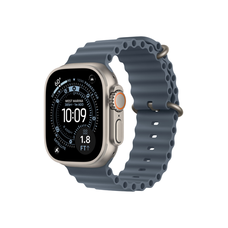 Apple Watch Ultra 3 GPS + Cellular, 49mm Natural Titanium Case with Anchor Blue Ocean Band, MEWH4