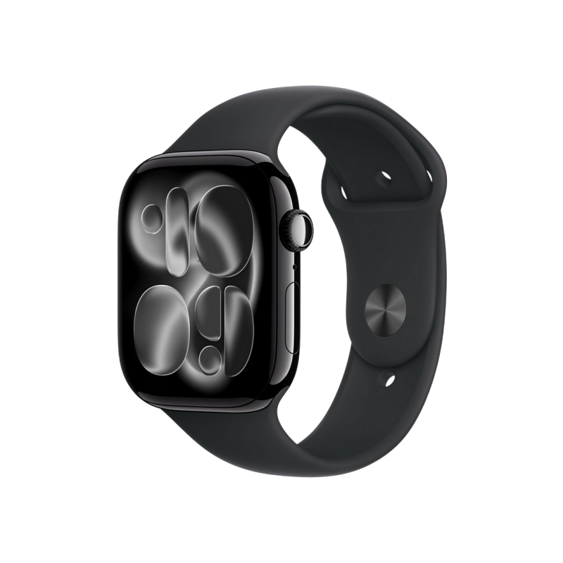 Apple Watch Series 11 GPS, 46mm Jet Black Aluminium Case with Black Sport Band - S/M, MEUW4