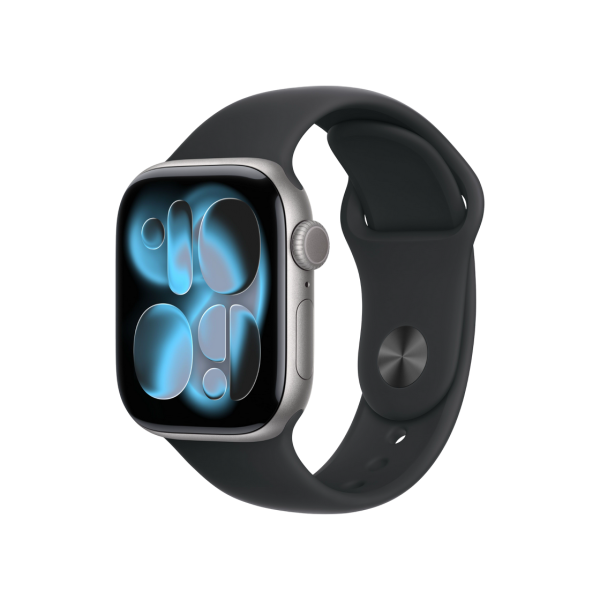 Apple Watch Series 11 GPS, корпус из алюминия «серый космос» 42 мм, черный спортивный ремешок — размер S/M, MEQW4